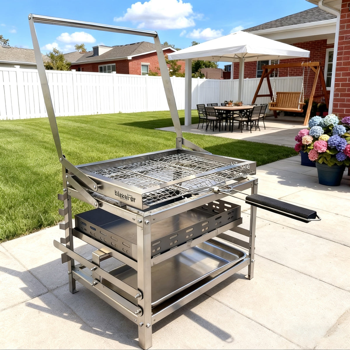 Adjustable Rotating Stainless Steel Charcoal BBQ Grill
