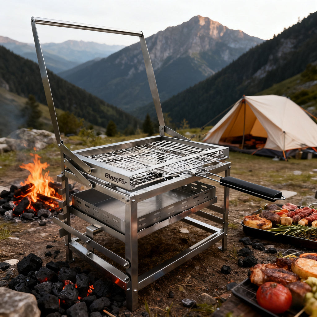 Adjustable Rotating Stainless Steel Charcoal BBQ Grill